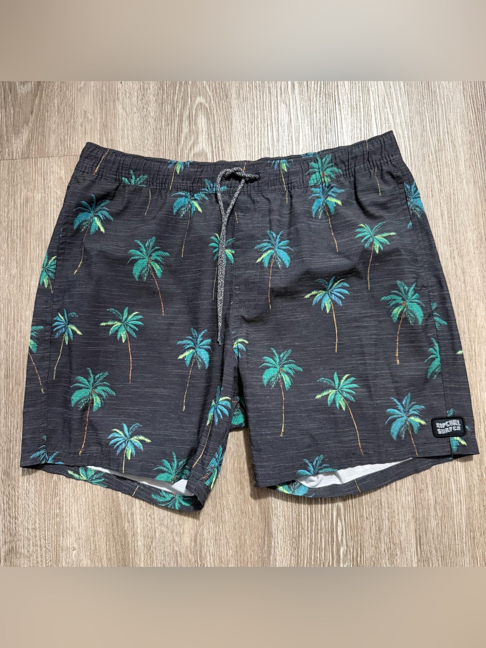 Rip Curl Laydays Men’s L Black Palm Tree Swim Shorts Boardshorts Stretch